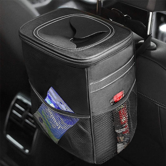 Poubelle de Voiture Étanche avec Couvercle & Poches – Organisateur Multifonction 2 Gallons (Noir)